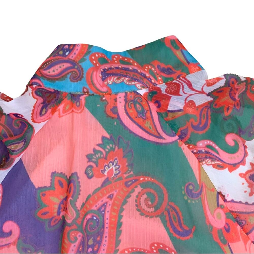 Colorful Pink Paisley Floral Print Long Sleeve Short Dress L’Atiste Small Mini - Picture 12 of 14